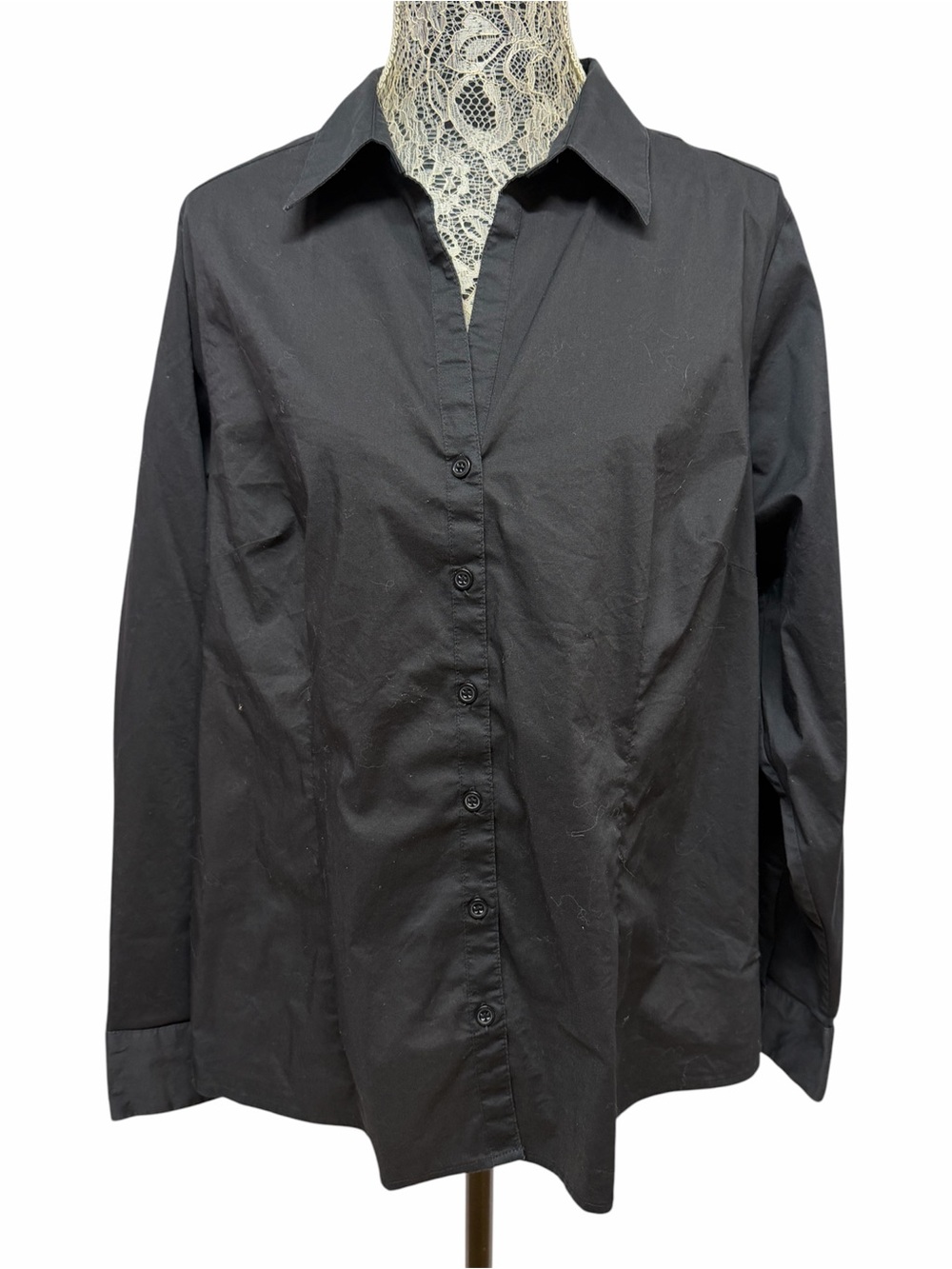 Willow Bay 2X Black Stretch Button Front Career Shirt Blouse Plus